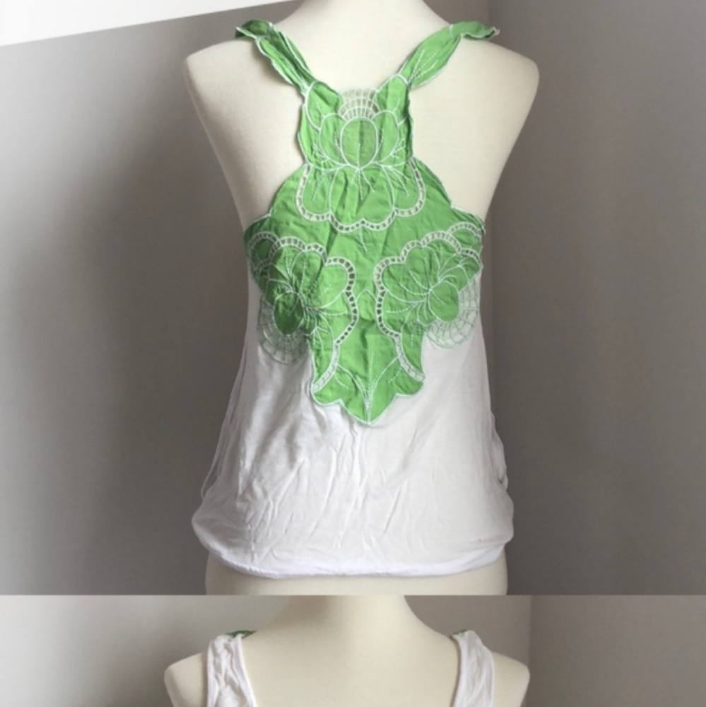 Free People Racerback Tank Size. Green and White.